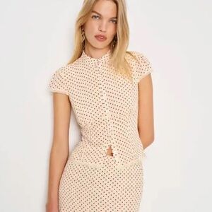 Reformation Cream Midi skirt with Red Polka Dots Two piece